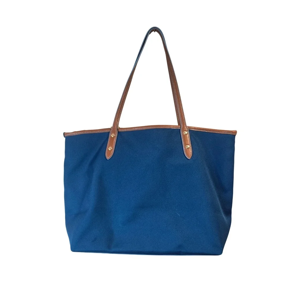 Coach Tote Bag Womens Large Blue Leather Trim Shoulder Bag Handbag